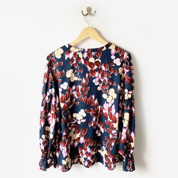 🌱 Ann Taylor Teal + Floral Print Top | Large Flowy Blouse spring - Picture 2 of 14